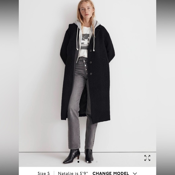 Madewell The Alonzo Coat in Bouclé black Sherpa size M NWT